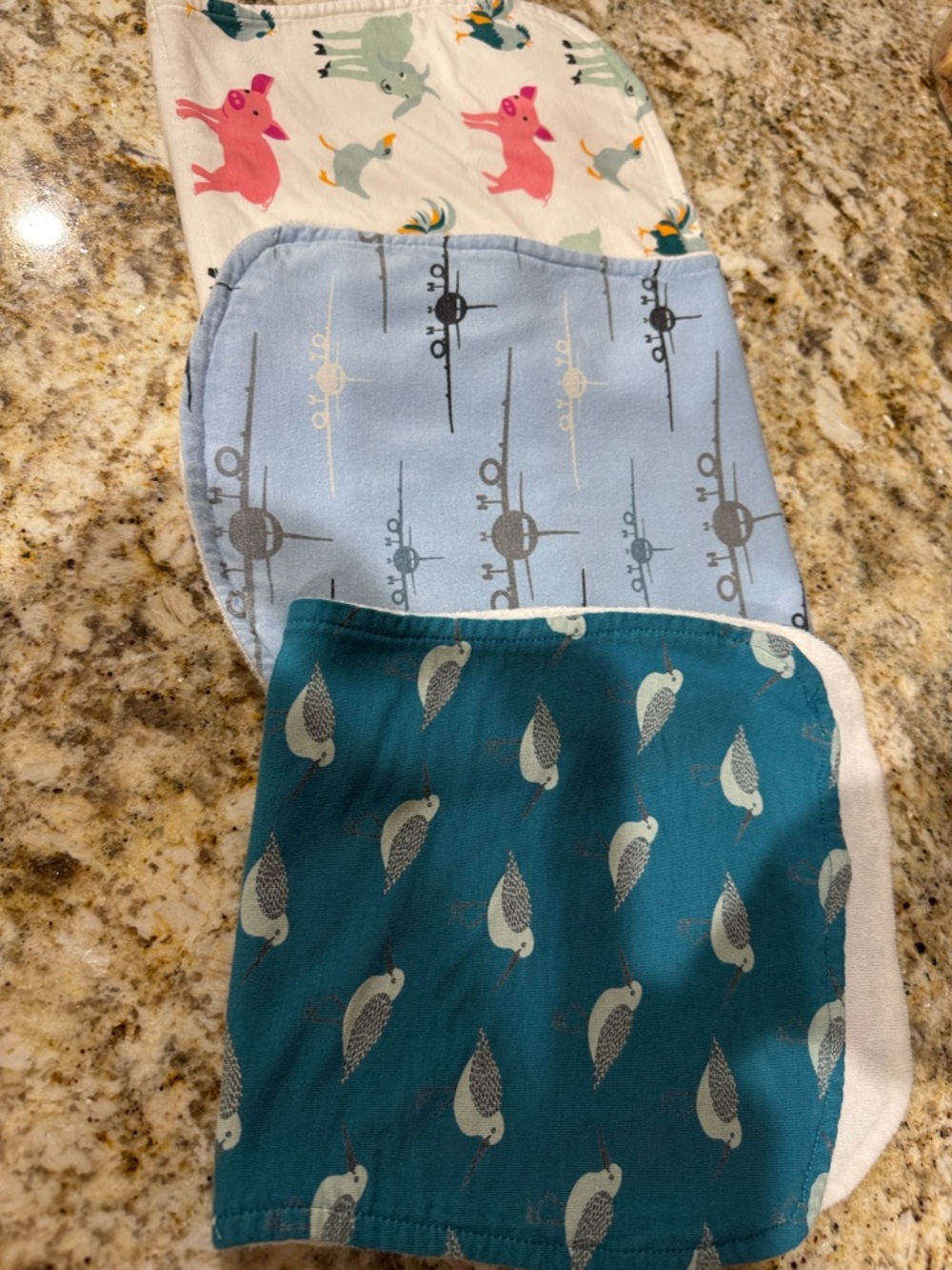 Kickee Pants Teal, Light Blue, White Burp Cloth Set - Birds & Planes